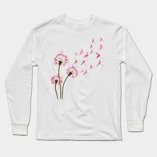 Flamingo Dandelion Flower Long Sleeve T-Shirt